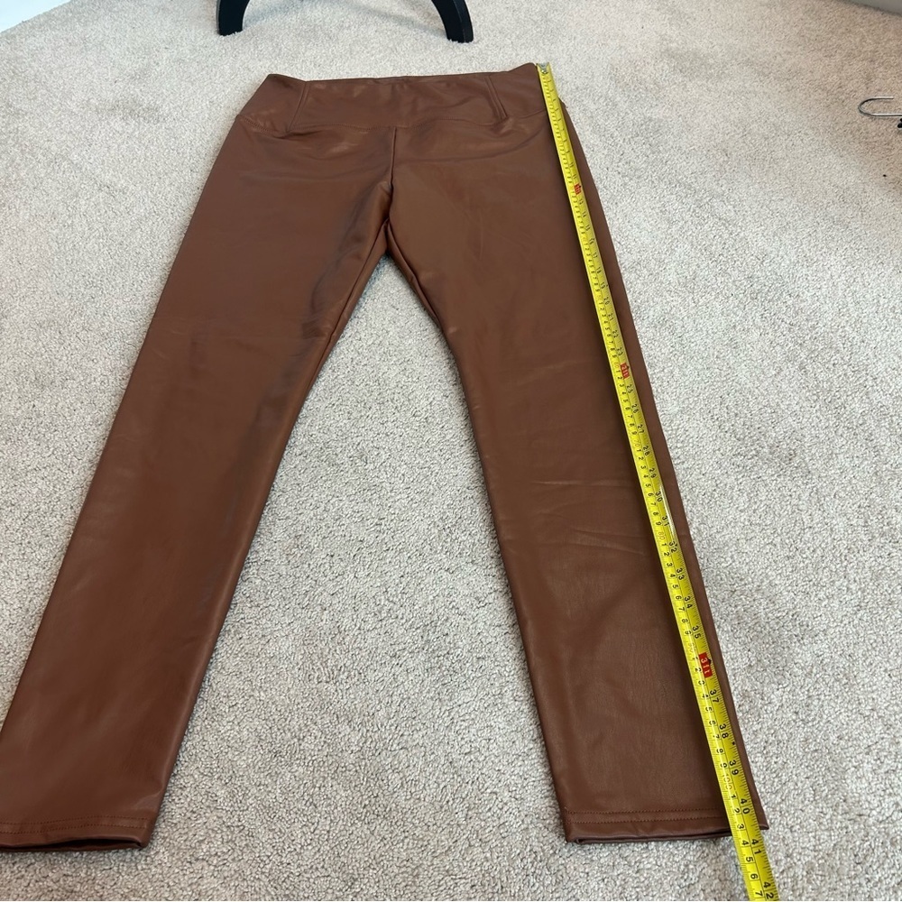 7 for all mankind camel brown faux leather high waisted leggings Sz L NWOT - Picture 9 of 10